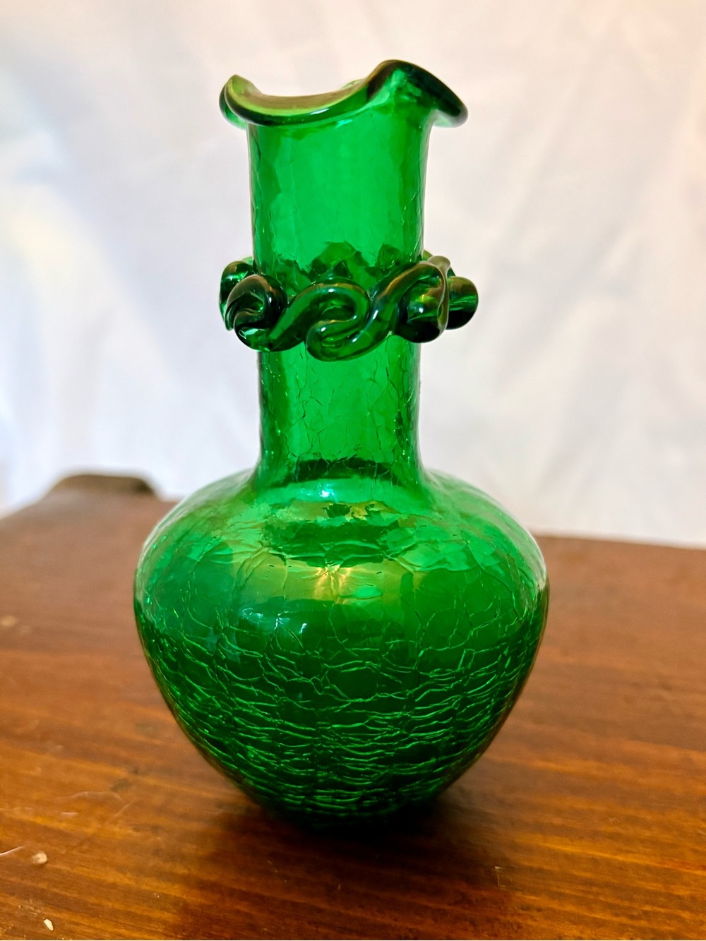 Mid-Century Emerald Green Pilgrim Glass Hand Blown Vase Art Glass